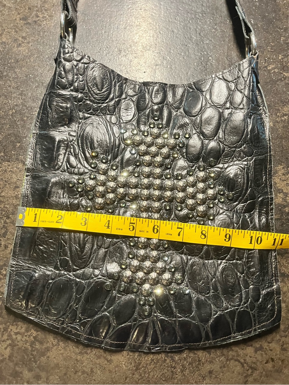Kurtmen Black Alligator Crossbody with Cross Studs and Rhinestones. - Picture 7 of 9